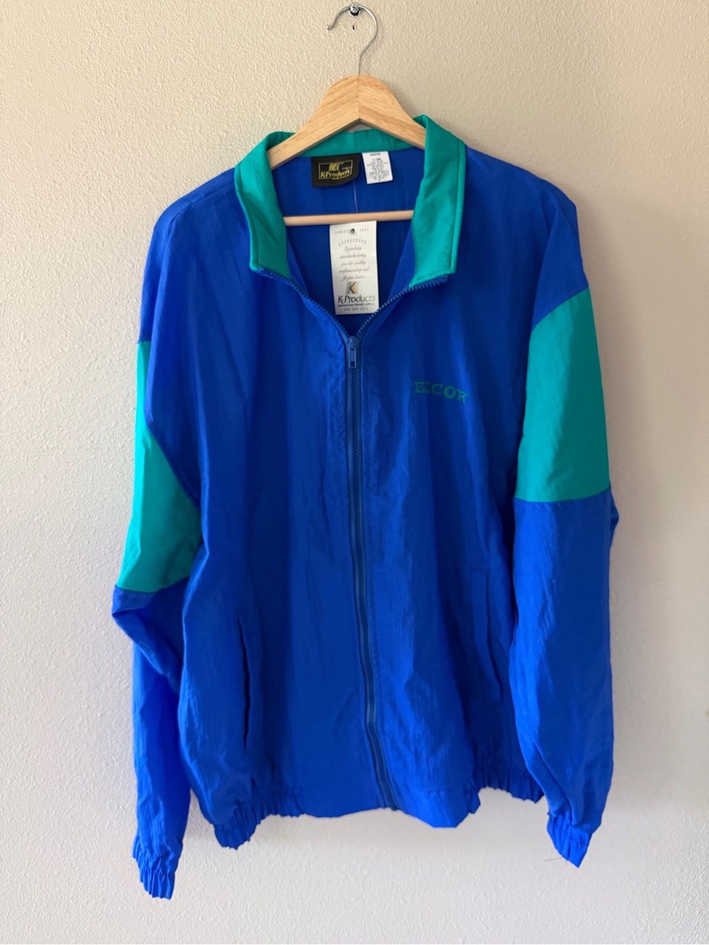 Vintage 90s K-Products Blue & Green Windbreaker Jacket Gorpcore Streetwear XL